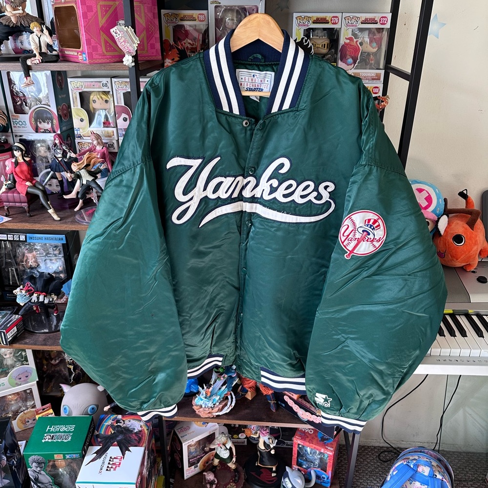 Starter New York Yankees Satin Bomber Jacket Green Men’s 5XL MLB